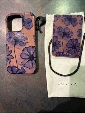 Burga Purple Floral iPhone Case 16 pro case with matching MagSafe power bar